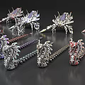 Reptile Mechanical Style Metal Models With Various Colorful Designs On Black Background