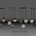 Medieval Style Droplight Design With Hanging Glass Balls And Metal Frames
