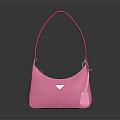 Pink Fashion Handbag with Sleek Curved Shape and Glossy Triangle Accent
