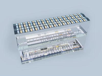 Modern Transparent Industrial Facility With Multi level Design Grid Roof and Organized Equipment 3d model