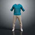 Blue Long Sleeve Sweater With Khaki Pants And White Shoes Outfit