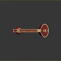 Traditional Red Sitar Instrument With Long Neck Strings Tuning Pegs And Circular Resonators