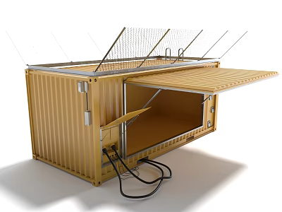 Industrial Modified Shipping Container With Open Sides And Cables 3d model