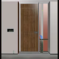 Hotel Corridor With Gray Wall Wooden Door Room Number Sign Warm Lighting And Side Table