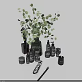 Elegant Modern Bathroom Accessories With Hand Soap Dispensers Candle Holders And Decorative Plants