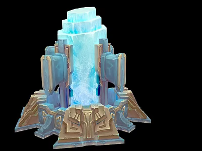 Intricate Frosty Tower Structure Featuring Glowing Blue Crystal And Rock Base 3d model