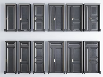 Modern child-mother door solid wood baking paint gold room door single door child-mother door double door combination 3d model