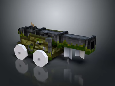 Pixel Style Military Weapon With Camouflage Design White Wheels And Long Cannon Barrel 3d model
