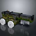 Pixel Style Military Weapon With Camouflage Design White Wheels And Long Cannon Barrel