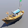 Old Yellow Hull Fishing Boat With Blue Roof Green Flag And Yellow Barrels On Deck