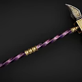 Ornate War Hammer With Purple Twisted Handle Gold Accents And Intricate Gold Silver Head