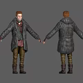 Front And Back View Of Red Haired Character In Detailed Coat Pants And Boots Design