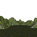 Micro Terrain Natural Landscape With Green Mountains Grassland And Sparse Rocks