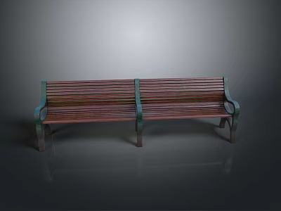 Two Seat Outdoor Bench With Wooden Slats And Metal Armrests For Park Garden Patio 3d model