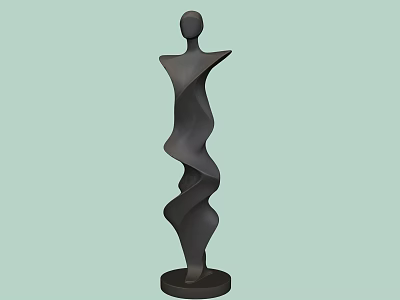 Landscape Sculpture Abstract Human Figure Spiral Black With Circular Base On Light Green Background 3d model