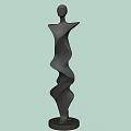 Landscape Sculpture Abstract Human Figure Spiral Black With Circular Base On Light Green Background