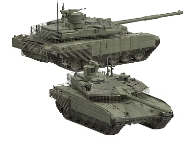 Two Military Green Armored Battle Tanks With Turret And Cannon Design 3d model