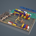 Modern Wharf Cartoon Wharf Container 3d model