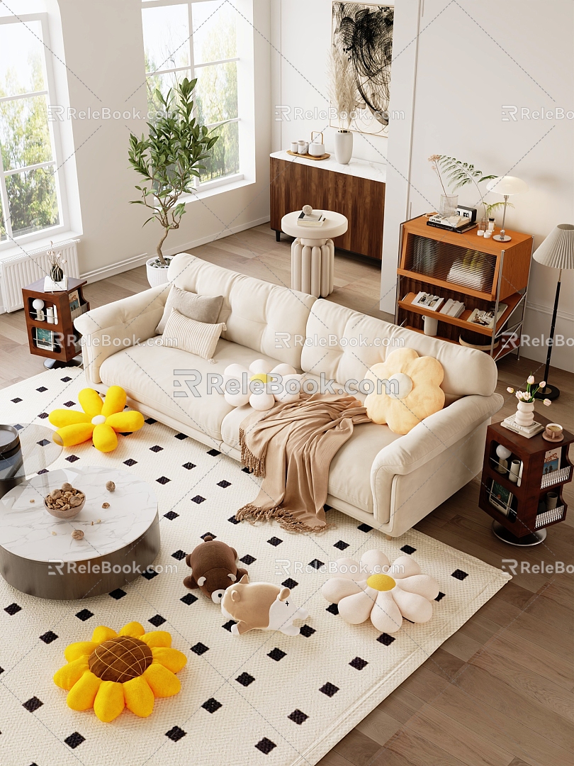 Nordic Living Room Cream Home Living Room 3d model