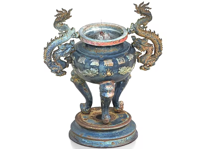 Traditional Ceramic Vessel With Dragon Shaped Handles And Intricate Base Decorations 3d model