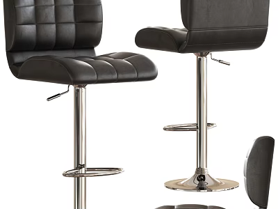 Modern Black Tufted Leather Bar Stools With Adjustable Height And Stainless Steel Base 3d model