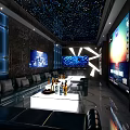 Modern KTV Interior Design With Starry Ceiling Large Screen Sofa And Wine Bottles 3d model