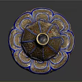Intricate Sculpture Carving With Gold Blue Patterns And Lotus Base Vase