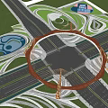 Road Infrastructure Featuring Circular Design Green Belts And Integrated Road Network Layout 3d model