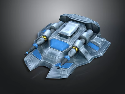 Futuristic Cosmic Spaceship 3D Model With Silver Blue Design And Engines 3d model
