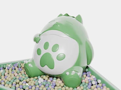 Soft Cartoon Animal Shaped Green Play Equipment with Paw Design in Kids Colorful Ball Pit 3d model