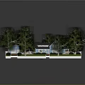 Cartoon Style Residential Scene with Modern House Swimming Pool Green Grass and Trees