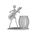Silver Stick Figure Figurine Playing Guitar With Decorative Drum Sculpture