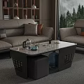 Modern Coffee Table With Marble Top And Decorative Items In Living Room With Sofas 3d model