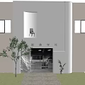 Modern Aesthetic Storefront Facade With White Wall Glass Door Marble Decoration And Tree