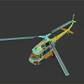 Orange Helicopter With Rotors Shiny Body And Windows On Gray Background