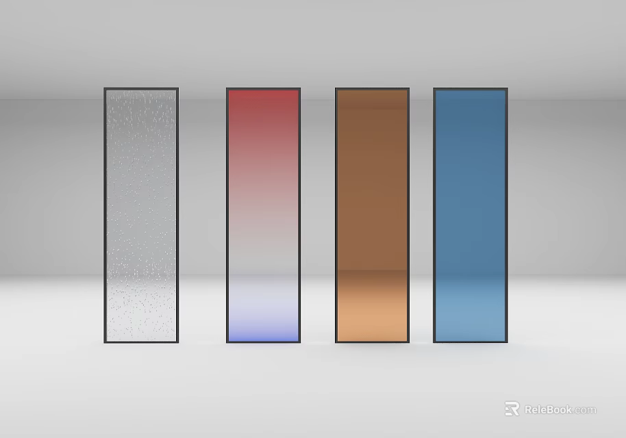 Modern Glass Room Dividers Featuring Gray Red Gradient Brown Blue Tones 3d model 
