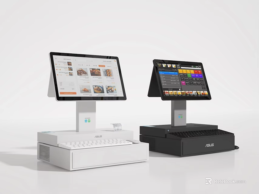 Modern Commercial POS Systems With Dual Display Screens White And Black Design For Retail Business 3d model 