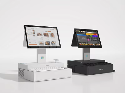 Modern Commercial POS Systems With Dual Display Screens White And Black Design For Retail Business 3d model