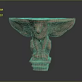 Red Winged Lion Sculpture Sitting on Pedestal Base with Ancient Design