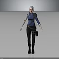 Silver Haired Female Warrior Character With Blue Top White Gloves And Black Armor Outfit