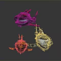 Fantasy Aquatic Animals With Red Black Yellow Fins And Decorative Features