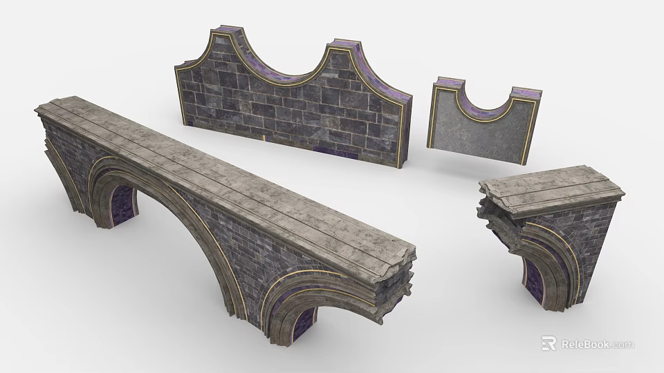 Decorative Stone Architectural Components With Arched Structures And Ornate Edges 3d model