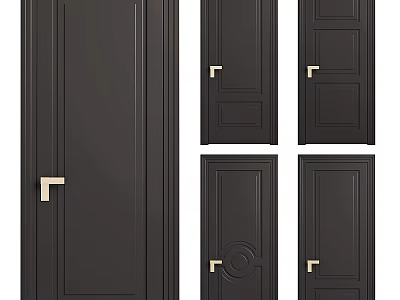 Black Hinged Doors With Golden Handles And Various Panel Designs For Home Interiors 3d model