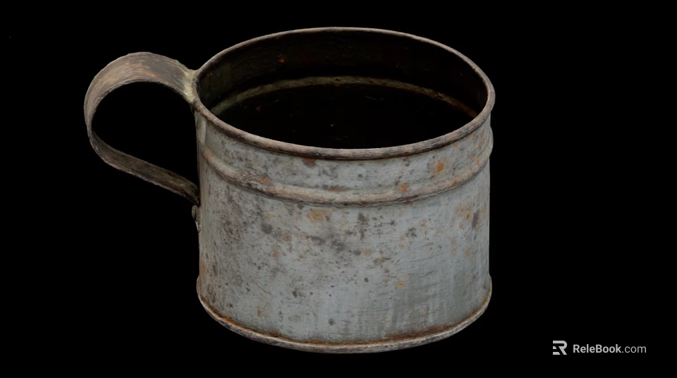 Classic Vintage Metal Mug With Handle And Rustic Worn Surface For Daily Use 3d model 