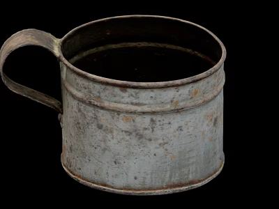Classic Vintage Metal Mug With Handle And Rustic Worn Surface For Daily Use 3d model