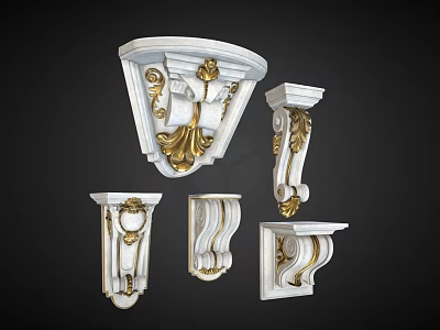 Ornate Fireplace Decorative Elements With Gold Accents And White Carvings 3d model