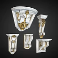 Ornate Fireplace Decorative Elements With Gold Accents And White Carvings