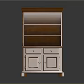 Traditional Dark Brown Wooden Cabinet With Open Shelves Drawers And Carved Doors
