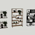 Modern Stylish Garden Decor Shelves With Green Plants And Decorative Items