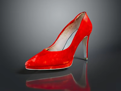 Elegant Red Velvet Pointed Toe High Heels Featuring Stiletto Heel And Fashionable Design 3d model